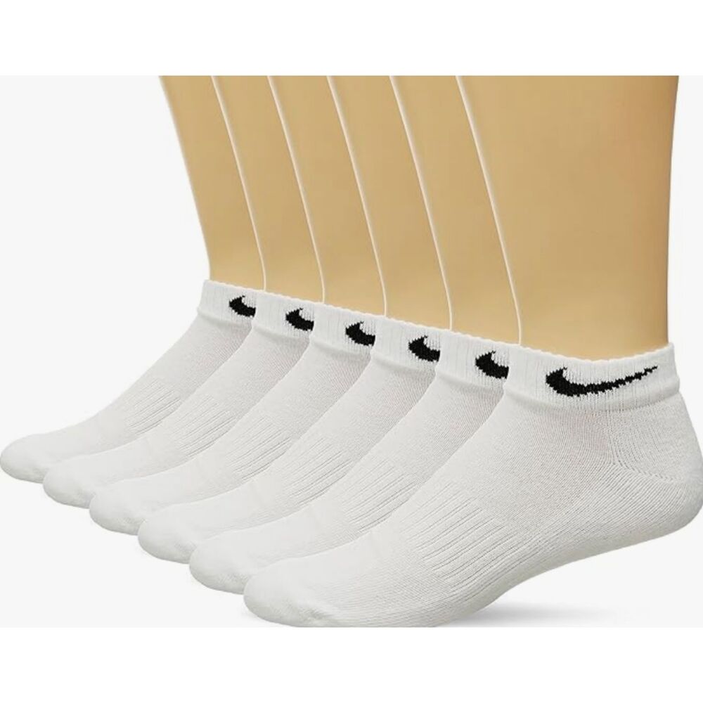 Nike Dri-FIT Cushion Low-Cut Training Socks 6 Pairs White Large 8-12